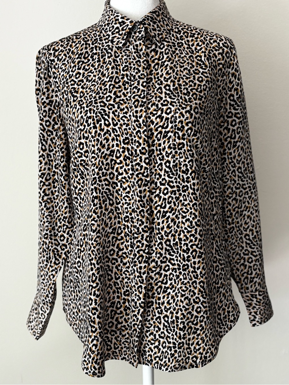 J Crew Leopard Print Button-Up Blouse - Beige Black Silk